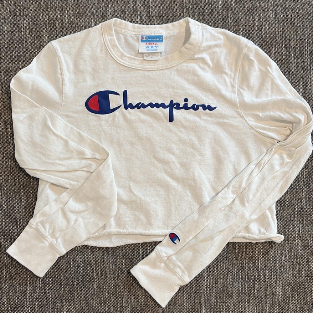 Champion White Long Sleeve Crop Top